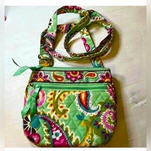 Vera Bradley Green and Pink Crossbody Bag with Retired Floral Pattern